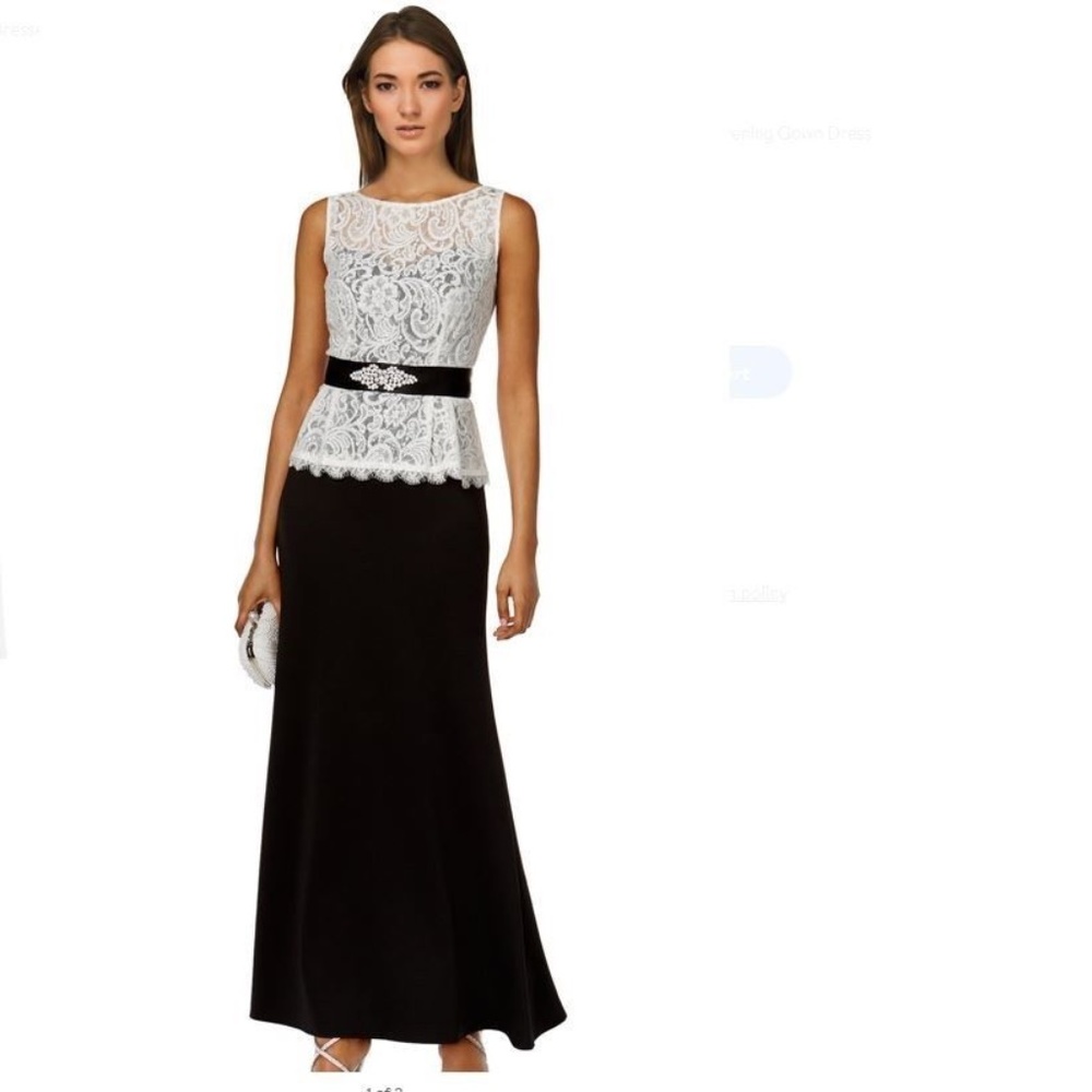 SLNY Fashions Contrast Lace Peplum Evening Dress